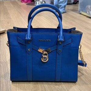 Michael Kors Nouveau Hamilton Large Satchel in Vintage Blue Pebbled Leather